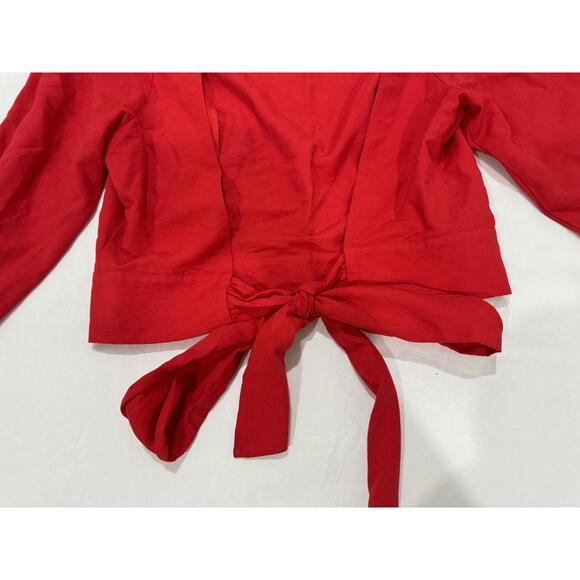 Maeve Anthropologie Red Open-Back Bow Tie Long Sleeve High Neck Blouse- Size 16 - Picture 5 of 9